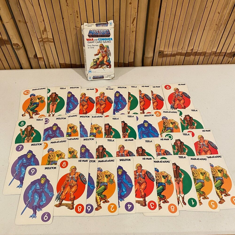 COMPLETE - MASTERS OF THE UNIVERSE War and Conquer Giant Card Games HE-MAN 1983